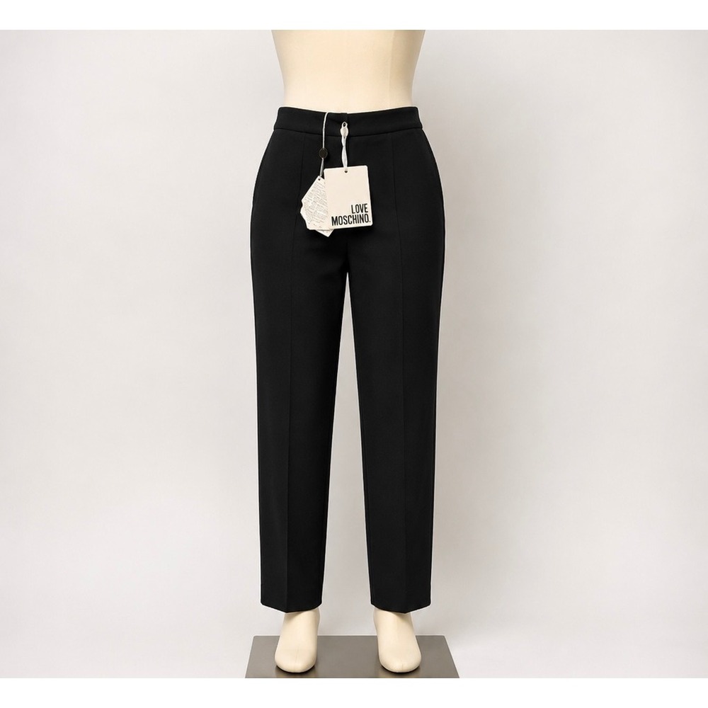 Love Moschino Women's Black Heart Logo Waistband Straight Leg Pants NWT Size 40
